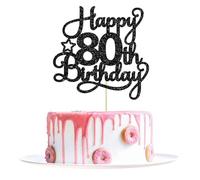 80th Happy Birthday Cake Topper Black Glitter Happy 80th Cake Topper Cheers to 80 Years for 80 Birthday Decorations 80th Bday Anniversary Party Decor for Girls Boys