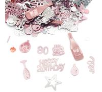 80th Happy Birthday Confetti Pink & Silver Party Decorations Table Décor Foil Metallic Glitz Table Scatter Sprinkles Cards Sprinkles Women Gifts Y3FSRZX (80th)
