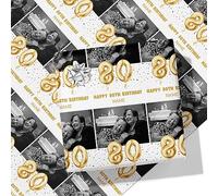 80th Milestone Birthday Balloons Personalised Wrapping Paper - Add Any Name and Photo-80-1.5m Roll - 594mm x 1500mm