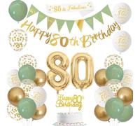 80th Party Decor Sage Green Gold White