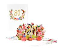 80th Pop Up Birthday Card for Women Happy Birthday Greeting Cards 3D Flower Anniversary Card with Envelope Gift for Mom Grandmother Wife Sister
