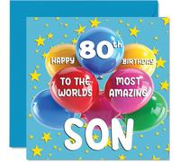 80th Son Birthday Card - World's Most Amazing Son - Happy 80th Birthday Card from Mum Dad, 145mm Age 80 Greeting Cards