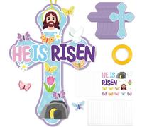 80UncleKimby 48PCS Easter Crafts for Kids He is Risen Make Your Own Jesus Resurrection Cross Hanging Decorations Classroom Activity Church Party Decor Gifts（Blue）