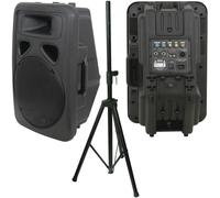 80W 8" Active Karaoke Speaker & Heavy Duty DJ PA Stand Moulded Amp System