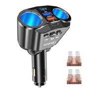 80W Bluetooth Car Cigarette Lighter Adapter Car Multi-Socket Charger with USB A Fast Charging 4.8A, USB Data Port 1A, Type C Port 15W, 12V/24V Multi Socket Splitter with LED Voltmeter for Phones GPS