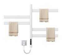 80W Heated Towel Warmer Rack 180° Rotatable Wall Mounted Radiator with LED Display IPX4 Waterproof Temperature Control 30 70℃ 1 9h Timer 5 Tier Design for Bathroom t
