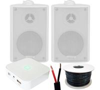 80W Mini WiFi Stereo Amplifier & 2x 60W 3" White Outdoor Wall Speaker System