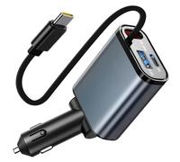 80W Retractable Car Charger, 3-in-1 Fast Charge USB C Car Charger Adapter with 30W PD Type-C Cable & USB Ports, Cigarette Lighter Phone Charger for iPhone 15/14/13, Samsung S24/S23, Android