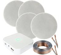 80W Speaker System - Compact WiFi Stereo Mini Amplifier - 4x 70W 5.25" Slim/Low Profile Ceiling Speaker Kit - App Controlled Wireless Music Streaming Amp