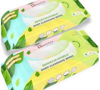 80x Omnitex Biodegradable Extra Large & Extra Thick Body Cleansing Wipes - Microwaveable | Rinse Free Wipes for Camping, Festivals, Elderly Bed Bath | Alcohol Free, With Aloe Vera & Vitamins | 2x 40pk