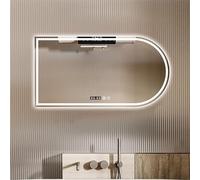 80x130cm LED Bathroom Mirror, Dimmable Anti-Fog Makeup Mirror with Touch Switch, 3 Color Temperature, 60x120cm Arch Wall Mirror, Explosion-Proof (Left Cut 20x36in)
