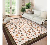 80x150 Washable Area Rug for Living Room Mushroom Acorn & Leaf Pattern Boho Rugs for Office Dining Room Kids Room Low Pile Non Slip Carpet for High Traffic Areas Foldable Cream Rug Cottagecore Decor
