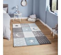 (80x150cm) Brooklyn Kids 20340 Rugs in Blue Hand Carved Durable Children Mats