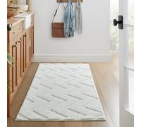 (80x150cm - Runner/Kitchen Rug, Zig Zag Cream) High Low Pile Shaggy Geometric Rug - Modern Non Slip Area Rugs