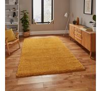 Think Rugs Sierra Yellow Rectangle 080 x 150cm Polypropylene Plain Shaggy 9000, Yellow
