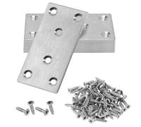80x40mm Flat Brackets for Wood, 10 PCS Heavy Duty Mending Plates with 60PCS M4 x 16mm Screws, Stainless Steel Brackets for Wood Fixing, Garden Fence, Timber Furniture Repair Connector
