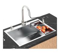 80x50cm Silver Drop in Kitchen Sink with Basket Strainer Waste and Overflow Kit, Stainless Steel Home Large Kitchen Sink with Pull-Out Cold and hot Faucet Single Bowl Kitchen Sink