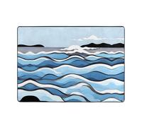 80x58 Inch Fabric Floor Mat, Waves Lapping at The Rocks Flannel Carpet, Stain Resistant Home Decor Home Bedroom Office Floor Mat