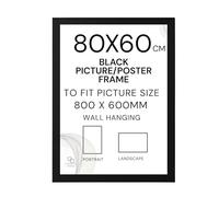 80x60 Picture Frame, Black Wooden Poster Frame with Hooks, 80 x 60 cm