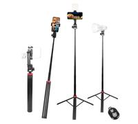 81" Expandable Phone Selfie Stick Travel Tripod with Phone Holder, Portable Adjustable Light Stand with 1/4" Screw, Smartphone Tripod for Video Recording