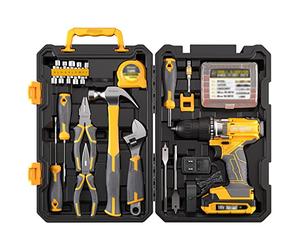 81-Piece Home and car Repair Tool Set, Complete Set of Hand Tools with 18V Electric Drill, Hammer, Screwdriver, Wrench, Plastic Tool Box for DIY, car, Kitchen, Office, Factory Repair