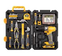 81 Piece Tool Set, General Home/Auto Repair Tool Set with Hammer and Plastic Tool Box, 18v Lithium Electric Drill, for Home Office Kitchen Car Factory Repair