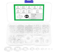 810 Pcs Nylon, White Plastic Washers Plastic Spacers, Assorted Washers, Flat O Ring Assortment, Round for Screws Bolts Plumbing Repair, M2 M2.5 M3 M4 M5 M6 M8 M10 M12