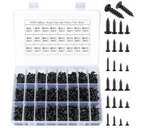 815 Pcs M3 M4 M5 Self-Tapping Wood Screw Assortment Set, Metric carbon steel Cross Head Drilling Screws, Flat Head Screws for Sheet Metal (405 x Round Head, 410 x Flat Head)(815 black)