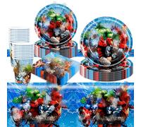 81Pcs Birthday Decorations, Hero Party Decorations Kids' Party Tableware Set, Birthday Party Plates Cups and Napkins Tablecloth 20 Guests