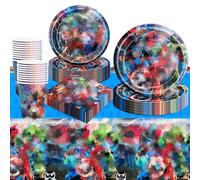 81Pcs Birthday Decorations, Hero Party Decorations Kids' Party Tableware Set, Birthday Party Plates Cups and Napkins Tablecloth 20 Guests