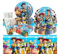 81Pcs Birthday Decorations - Toy Inspired Story Kids' Party Tableware Set - Plates, Cups, Napkins, Tablecloth for 20 Guests