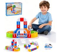 81PCS Clickrail Electric Train Set, 3D Racing Cube Embedded Layouts Train Track Set, Traffic Signs, Gravity-Defying Motorized Train, DIY Cube Flexible Race Track, Easter Birthday Gift for Boys Girls