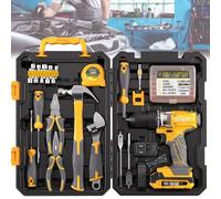 81pcs Cordless Drill Driver, Home/Auto Repair Tool Set with Hammer and Plastic Tool Box,18v Lithium Electric Drill, Drill Set Combo Kit in Tool Storage Case, for Home Office Car Factory Repair