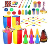 81PCS Outdoor Games for Adults and Family, Potato Sack Race Bags, 3 Legged Race Bands, Tug of War Rope, Capture The Flag, Egg and Spoon Race, Tic Tac Toe,Birthday Party, Field Day Yard Lawn Games