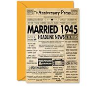 80th Anniversary Cards for Men Women - Married 1945 Newspaper - Happy 80 Wedding Anniversary Card for Husband Wife Grandma Grandad Nan Vintage Retro 1945, A5 Greeting Cards