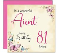 81st Aunt Birthday Card - Beautiful Butterfly Floral Aunts Birthday Card for 81 Year old Eighty One, Eighty First