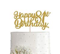81st Birthday Cake Topper, Gold Glitter Cheers To 81 Years Party Decoration, Supply