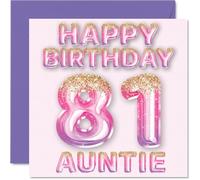 81st Birthday Card for Auntie, Pink & Purple Glitter Balloons