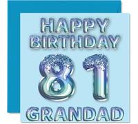 81st Birthday Card for Grandad, Blue Glitter Party Balloons