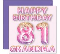 81st Birthday Card for Grandma, Pink & Purple Glitter Balloons