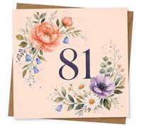 81st Birthday Card for Her, Elegant Floral Design