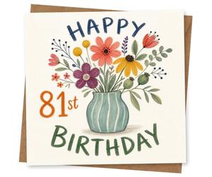 81st Birthday Card for Her, Floral Design | Eye-catching greeting card; Floral artwork for her on an 81st birthday with a warm, memorable feel