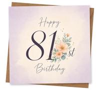 81st Birthday Card for Her, Happy, Pastel Florals | Soft pastel blooms and greenery frame “Happy 81st Birthday”, with a large 81 and elegant script on a light wash background.