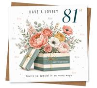 81st Birthday Card for Her, Pretty Floral Gift Box | Pretty floral gift-box illustration with cheerful colour and the front message "Have a lovely 81st" for her birthday.