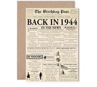 81st Birthday Card for Men Women - Newspaper Back in 1944 - Happy 81 Birthday Cards for Dad Nan Grandad Uncle Husband Auntie, 5x7 Inch Bday Greeting Cards