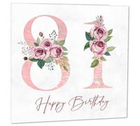81st Birthday Card for Women - Floral 81st Birthday Cards for 81 year old woman Eighty One, Eighty First Ladies Nan Grandma Mum Aunt Sister Mom Friend