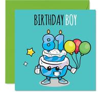 81st Birthday Cards for Men - Birthday Cake Boy Balloons - Happy Birthday Card for 81 Year Old Man Great Grandad Grandad Uncle in Law Step Dad, 145mm Bday Greeting Cards