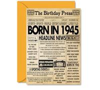 80th Birthday Cards for Women Men - Born In 1945 Newspaper - Happy 80 Birthday Card for Grandma Grandad Nan Vintage Retro Back In 1945, A5 Bday Greeting Cards