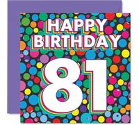 81st Birthday Cards for Women and Men, Funky Rainbow Dots