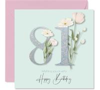 81st Birthday Cards for Women - Fancy Floral Flowers - Happy Birthday Card for 81 Year Old Woman Nanny Granny Grandma Auntie, 145mm Bday Greeting Cards